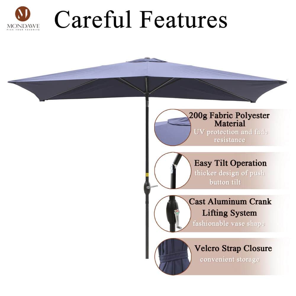 10ft Navy Blue Rectangular Aluminum Market Patio Umbrella