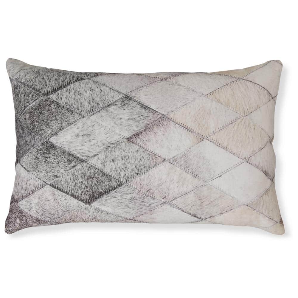 Gray and Light Brown Diamond Pattern Faux Hair Pillow