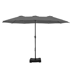 15 ft. Market Patio Umbrella 2-Side in Gray with Base and Sandbags