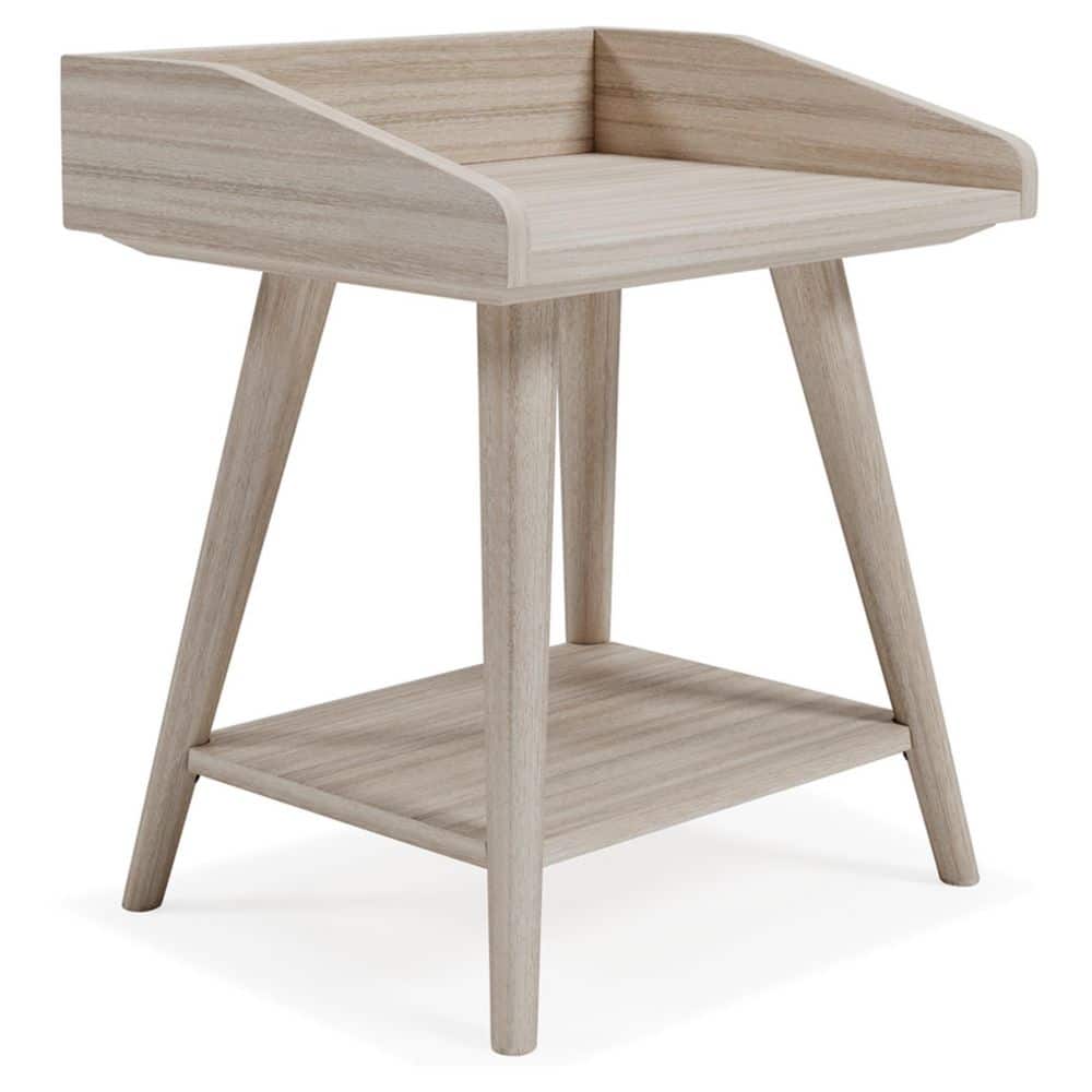 Blariden Transitional Beige Wood Accent Table with USB Chargers