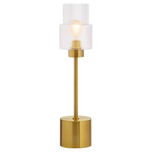 Marley 21.25 in. Brushed Gold-Colored Table Lamp with Clear Cylinder-Shaped Glass Shade