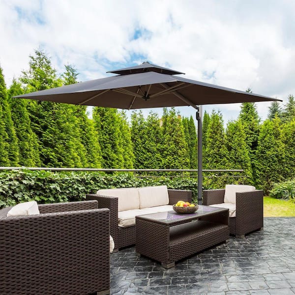 cantilever rectangle patio umbrellas home depot 9 ft. x 11 ft. Rectangle Outdoor Cantilever Patio Umbrella in Gray with  Hydraulic Lift (No Base) FF-U13-H