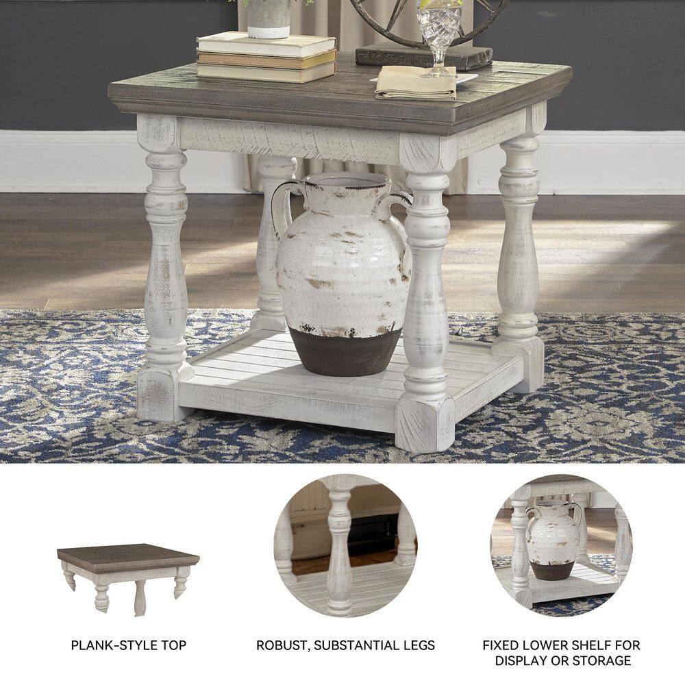 Havalance 26 in. Gray/White Rectangle MDF End Table with Lower Shelf - thumbnail 4