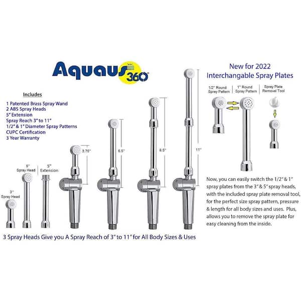 RinseWorks - Patented Aquaus 360 Bidet for Faucet with Brass Sprayer- Hot Water Bidet - Dual Thumb Pressure Controls - Adjustable Spray Pressure - Extended Spray Reach 4'' to 11