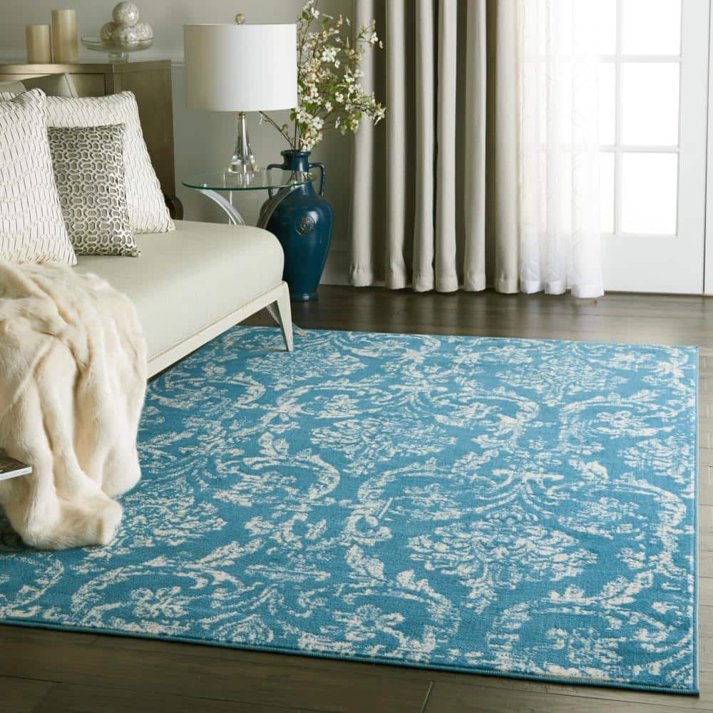 Hand-Knotted Blue Synthetic Rectangular 5' x 7' Area Rug