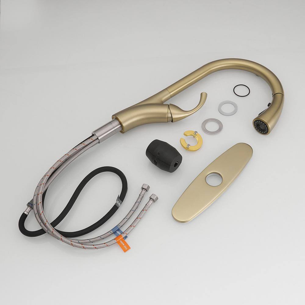 Brushed Gold Single Handle Pull-Down Sprayer Kitchen Faucet