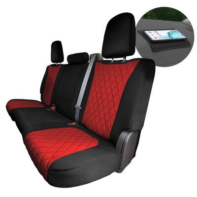 Red Accent on Black Flat Cloth 9pc Front Rear Red Stitched Car Seat Covers 