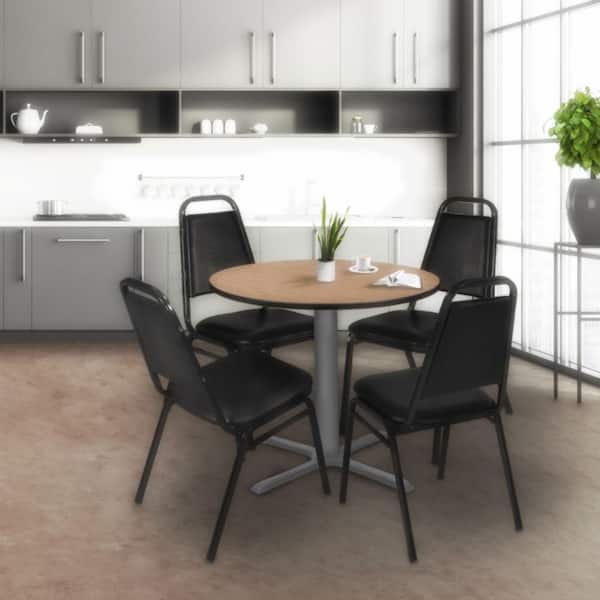 Cain 30 in. Small Round Noble Oak X Base Breakroom Table Desk with Grey Legs