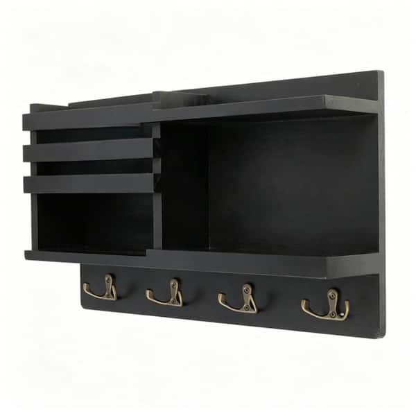 15.7 in. W x 3.6 in. D Matte Black Wood Decorative Wall Shelf