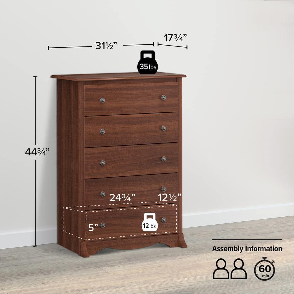 Monterey Cherry 5-Drawer Vertical Dresser with Metal Knobs