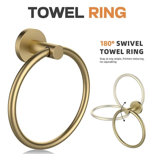 4-Piece Bath Hardware Set with Towel Bar Hand Towel Holder Toilet Paper Holder Towel Hook Modern Square in Brushed Gold