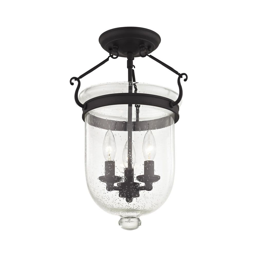 Jefferson Black 18" Hand-Blown Glass Semi-Flush Mount Light