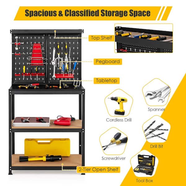 Costway Tool Storage 32 in. W x 16 in. D Workbench 4 Shelf