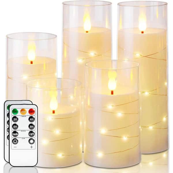 Flameless Candles with Embedded Star String Fairy Lights, Battery ...