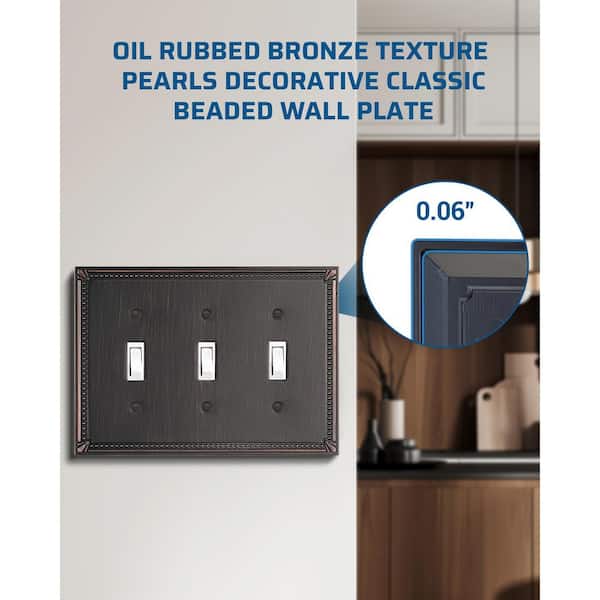 Standard 3-Gang Aged Bronze Toggle Metal Wall Plates (2-Pack)