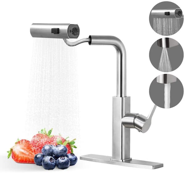 14.8 in. H Single Handle Pull Down Sprayer Kitchen Faucet with 360° Spout Swivel in Brushed Nickel