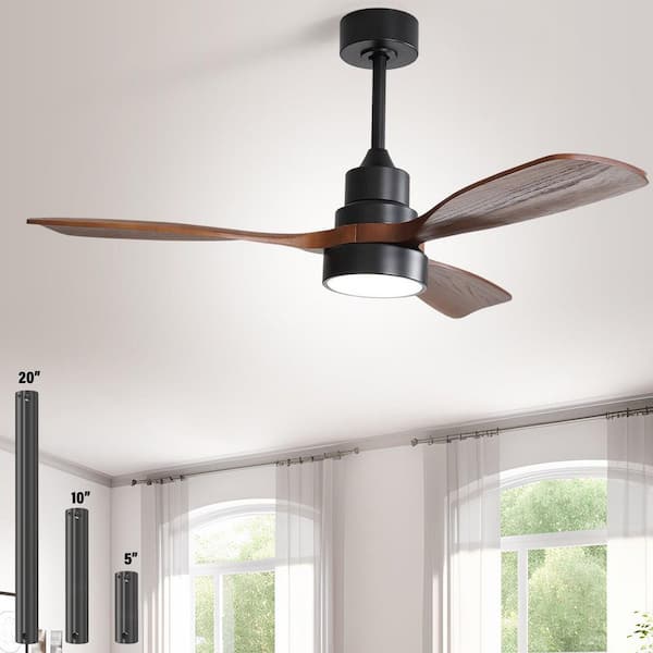 48 in. Indoor/Outdoor Wood Black Ceiling Fan with 3 Color LED Light and 6 Speed DC Motor
