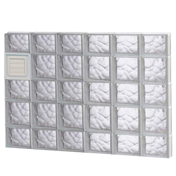 Clearly Secure 46.5 in. x 32.75 in. x 3.125 in. Frameless Wave Pattern Glass Block Window with Dryer Vent