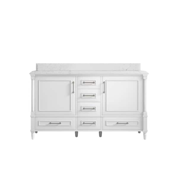 Willow Collections Hudson 60 in. W x 22 in. D x 36 in. H Double Sink Bath Vanity in White with Cove Edge Empira Quartz Top