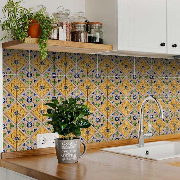 Green/Blue/Yellow H11 5 in. x 5 in.Vinyl Peel and Stick Tile (24 Tiles, 4.17 sq.ft./pack)