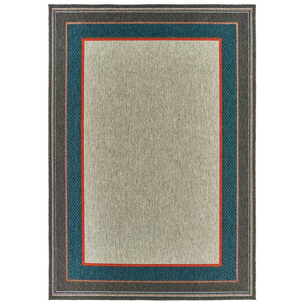 Bermuda Gray/Blue 7 ft. x 9 ft. Damask Indoor/Outdoor Patio Area Rug