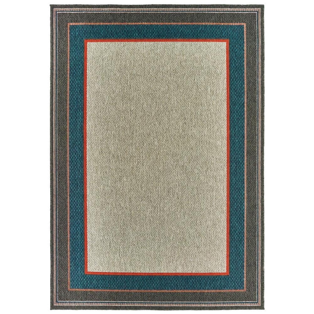 Bermuda Gray/Blue 8 ft. x 10 ft. Damask Indoor/Outdoor Patio Area Rug