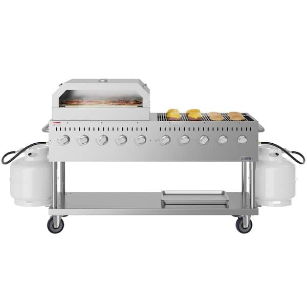 Portable Commercial Outdoor Propane Grill 72 in. with 36 in. Pizza Oven in Stainless Steel