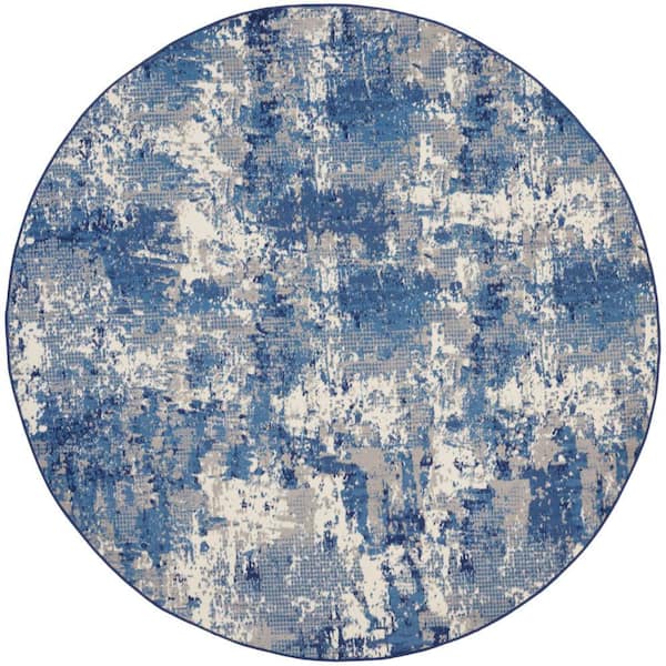 Nourison Grafix Navy Blue 8 ft. x 8 ft. Abstract Contemporary Round Area Rug