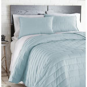 Brickyard Microfiber Blue Twin Quilt and Sham Set