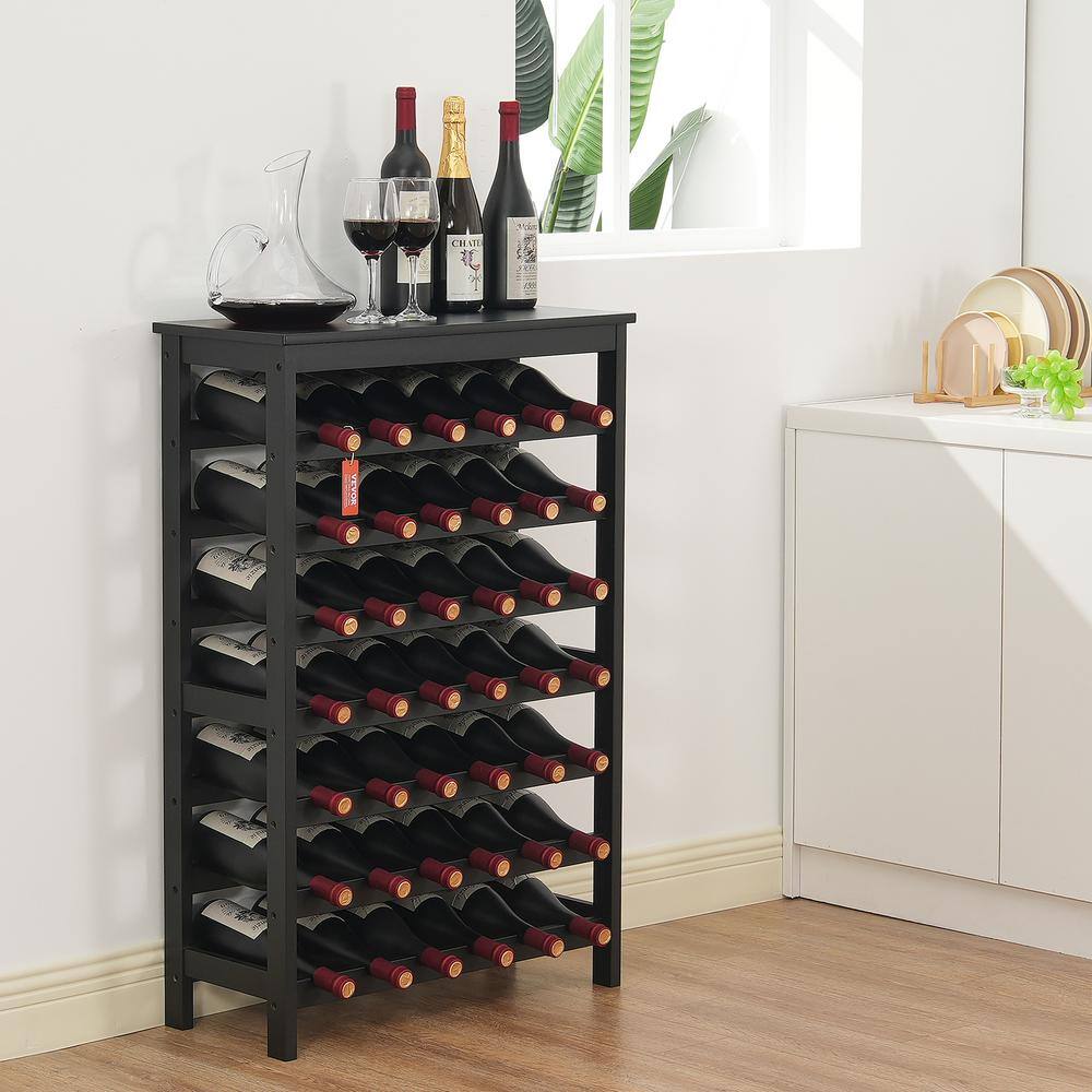 Black 42-Bottle Bamboo Wine Rack with Tabletop