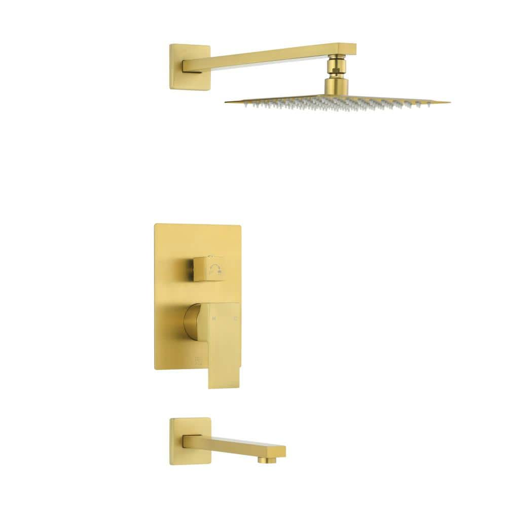 Swiss Madison Concorde 1-Spray Pattern with 1.8 GPM 8 in. Wall Mount Fixed Shower Head with Adjustable Spout in Brushed Gold