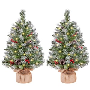 Set of 2 Tabletop Christmas Trees Mini Frosted Artificial Christmas Tree