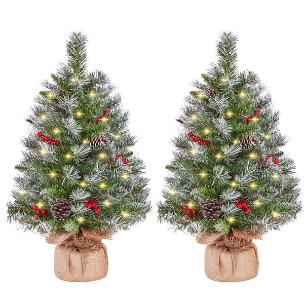 Yaheetech Set of 2 Tabletop Christmas Trees Mini Frosted Artificial