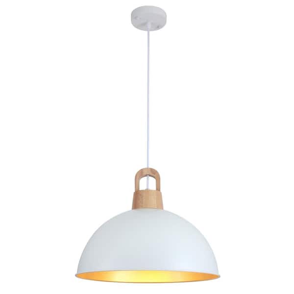 15.75 in. 1-Light White Vintage Pendant Hanging Light with Metal Shade for Bedroom