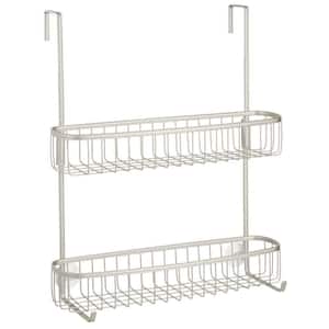Satin Extra Wide Stainless Steel Bath/Shower Over Door Caddy, Hanging Storage Organizer 2-Tier Rack with Hook and Basket