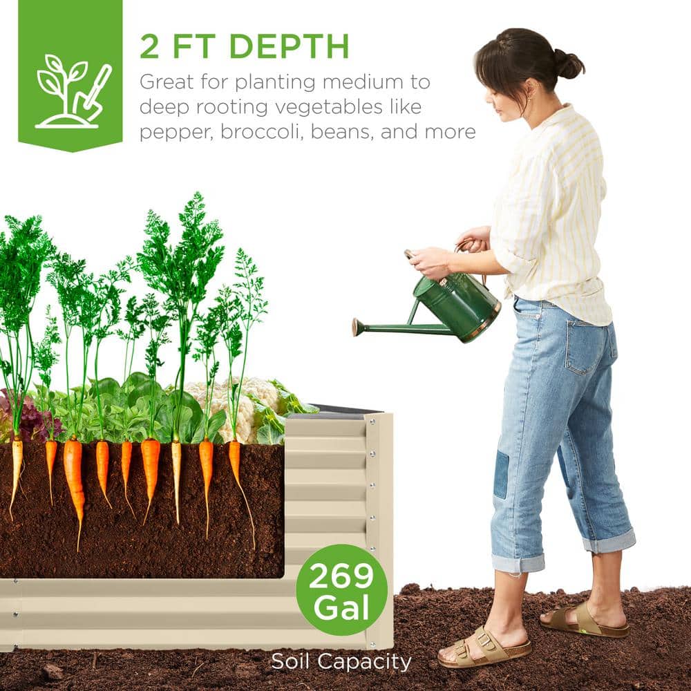 Beige 6x3x2ft Powder-Coated Steel Outdoor Raised Garden Bed