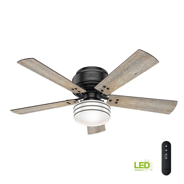 Hunter Cedar Key 52 In Indoor Outdoor Matte Black Low Profile Ceiling Fan With Light Kit And Handheld Remote Control 55080 The Home Depot - Low Profile Ceiling Fan No Light Home Depot