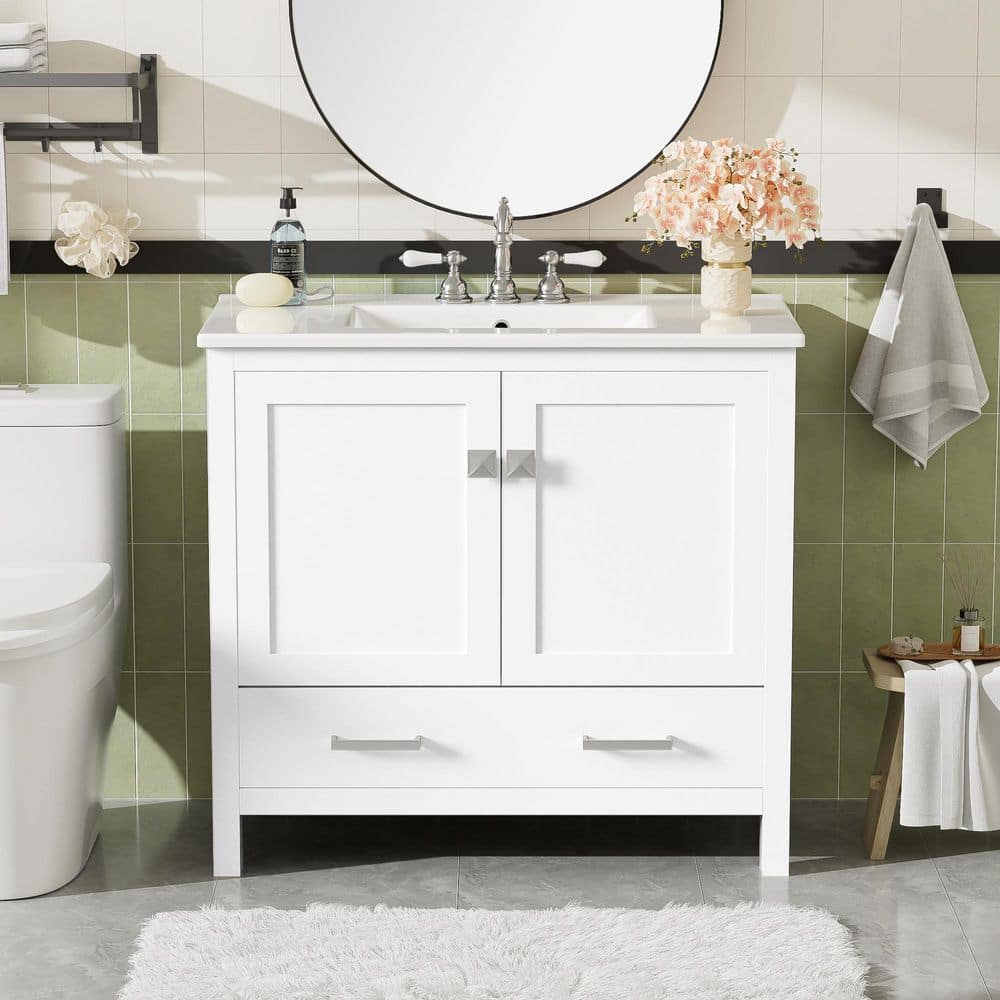 36 in. Freestanding Single Sink White Bath Vanity with White Ceramic Top price history on PriceWatchPro
