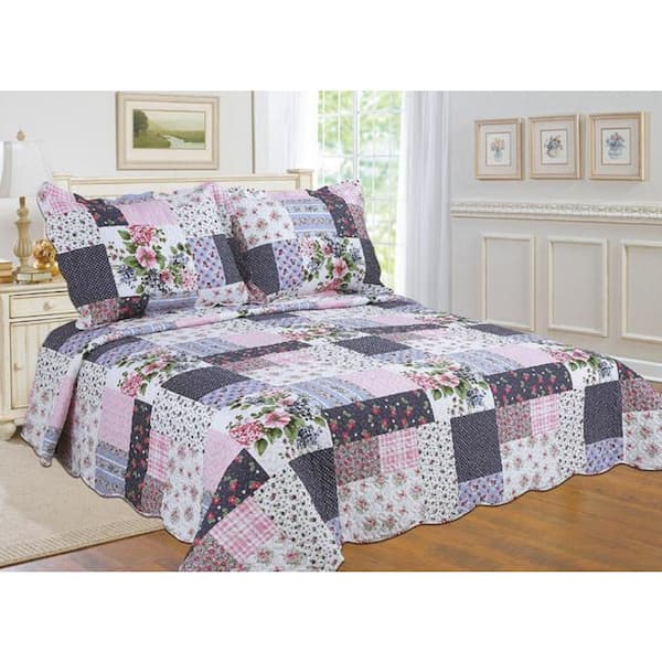 J&V TEXTILES 3-Piece Multicolor Cotton Blend Reversible Full/Queen Quilt Set