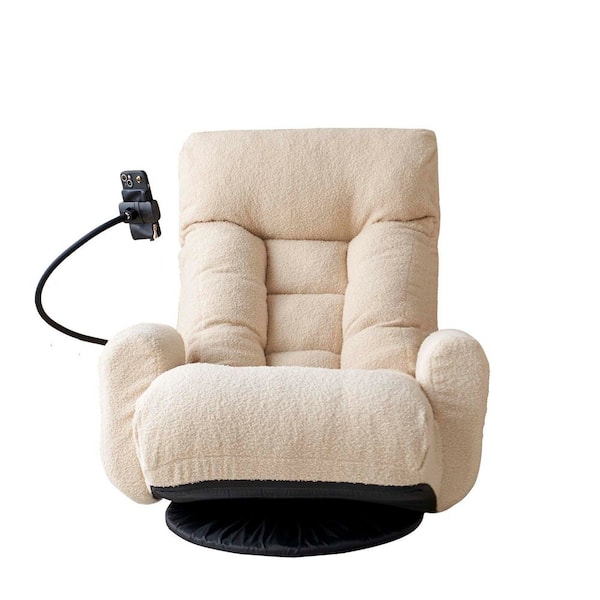 Black Metal 360° Rotatable Outdoor Lounge Chair with Beige Cushion, Adjustable Head and Waist