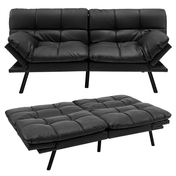 Costway 72 in. Black Leather Twin Size 2-Seat Sofa Bed with