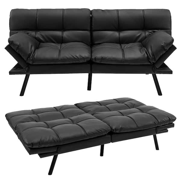 Convertible Memory Foam Futon Sofa Bed with Adjustable Armrest-Black | Costway