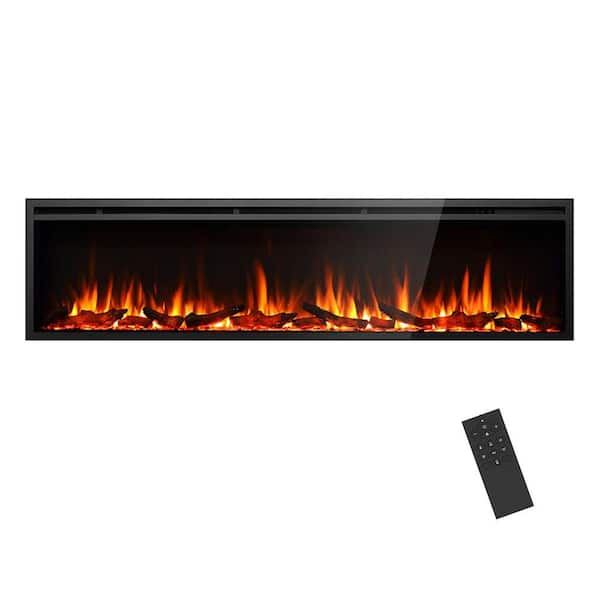72 in. Wall Recessed and Wall Mounted Electric Fireplace in Black with Touch Control Panel and Remote Control
