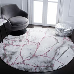 Craft Gray/Wine 5 ft. x 5 ft. Distressed Abstract Round Area Rug