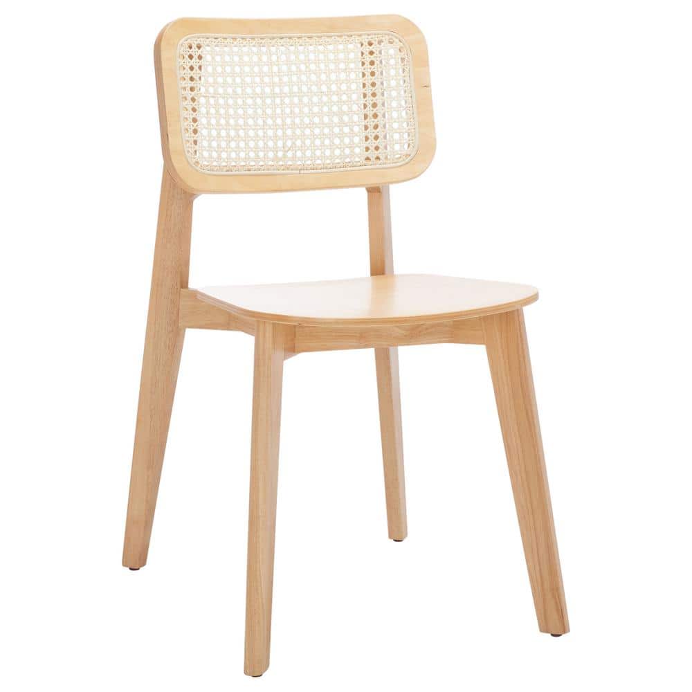 Natural Wood and Cane Low Slat Dining Chair Set