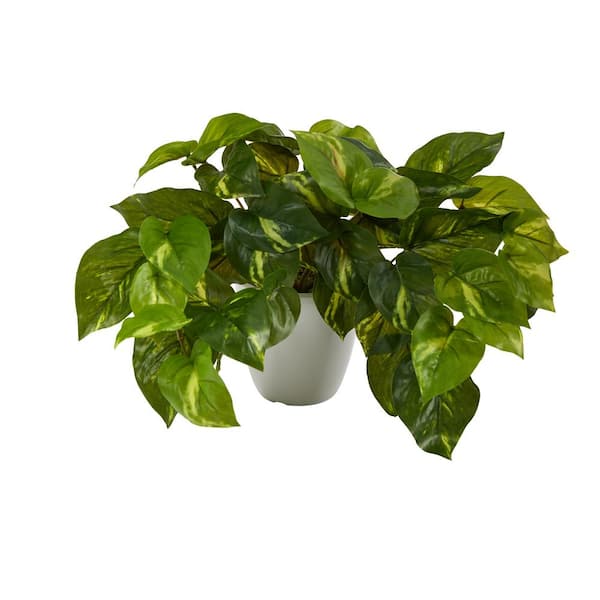 9 in. Artificial Pothos Plant in White Planter (Real Touch)