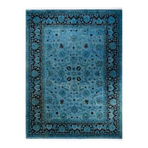 One-of-a-Kind Contemporary LightBlue 9 ft. x 12 ft. Hand Knotted Overdyed Area Rug