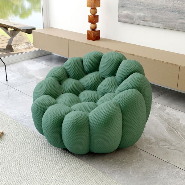 49.2 in. Roche Bubble Lazy Sofa Armless 3D Knitted Fabric Curved Sofa Floor Accent Side Chair in Green