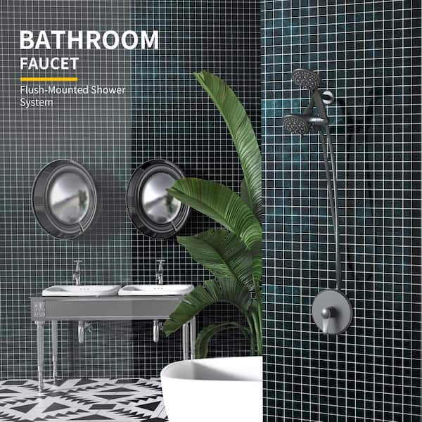 MINT 6-Spray 5 in. Dual Wall Mount Fixed and Handheld Shower Head 2 GPM in Matte Black (Valve Included)