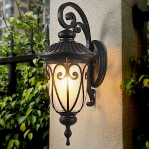 23 in. 1-Light Black Outdoor Weather Resistant Aluminum Wall Light Lantern Sconce with Bubble Glass, No Bulb Included